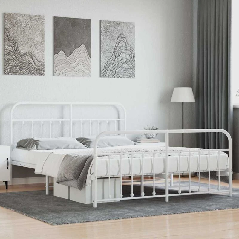 Image of VIDAXL Metal Bed Frame without Mattress with Footboard White 160x200cm Vidaxl 352648