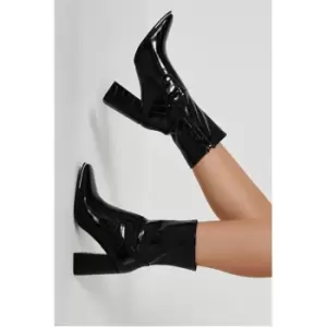 Image of I Saw It First Mock Croc Chunky Heeled Boots - Black