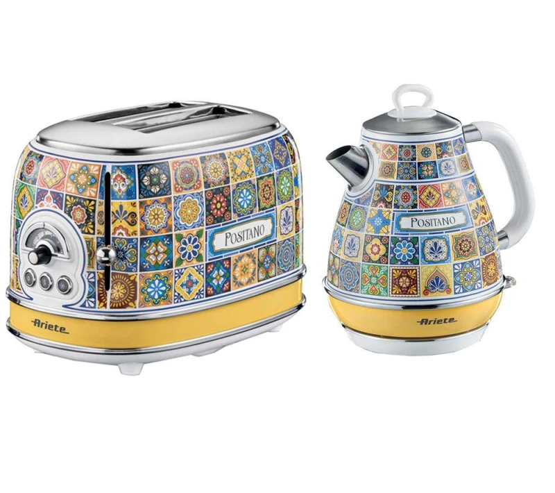Image of ARIETE Positano ARPK51 2-Slice Toaster & Kettle Bundle - Multicolour, Patterned,Yellow 5016368008898