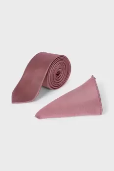 Image of Mens Slim Rose Pink Tie And Pocket Square Set