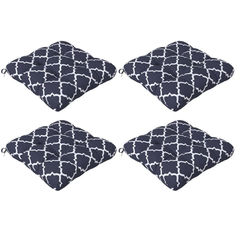 Image of Outsunny Outsunny - Set of 4 Outdoor Seat Cushions Water Repellent Seat Pads with Ties Blue 84G-190V70BU