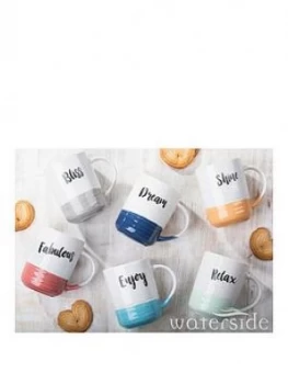 Image of Waterside Dipped Glaze Slogan Mugs ; Set Of 6