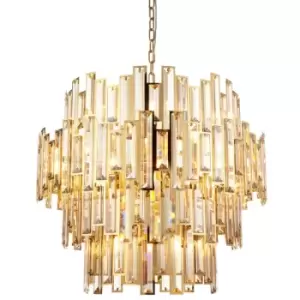 Image of Merano Latina Single Pendant Ceiling Lamp, Gold Effect Plate, Champagne Crystal