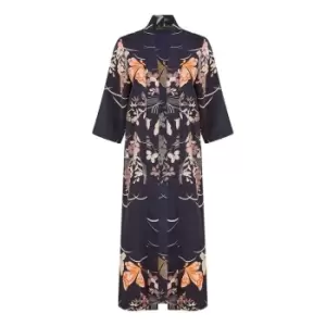 Image of Yumi Navy Butterfly Print Long Kimono - Blue