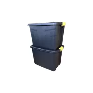 Image of Samuel Alexander - 2 x 60L Heavy Duty Storage Tubs Sturdy, Lockable, Stackable and Nestable Design Storage Chests with Clips in Black