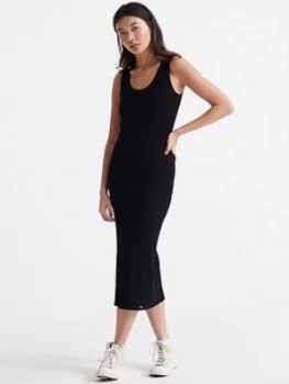 Image of Superdry Sahara Knit Midi Split Dress - Black, Size 14, Women