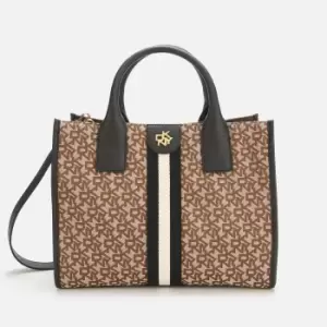 Image of DKNY Womens Carol Logo Jacquard Medium Tote Bag - Chino/Black