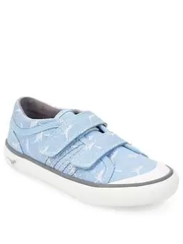 Image of Start-rite Jurassic Dinosaur Print Double Riptape Lightweight Canvas Shoes - Blue Size 8.5 Younger