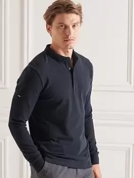 Image of Superdry Studios L/s Pique Polo Shirt, Navy, Size L, Men