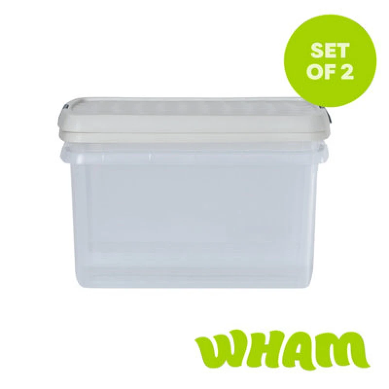 Image of Wham Clip 2X 14L Rectangular Plastic Storage Boxes With Clip Lock Lids. Ideal For Home, Office, Toys & More - Clear/stone