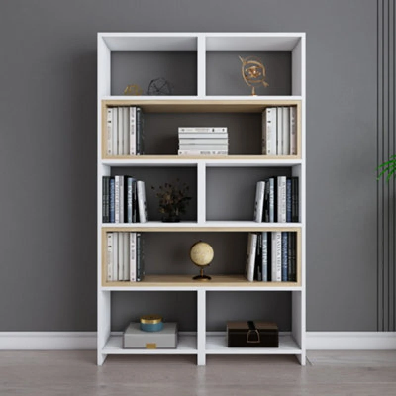 Image of Decorotika 5-Tier Poyraz Bookcase Bookshelf Shelving Unit Display Unit - White And Oak Pattern