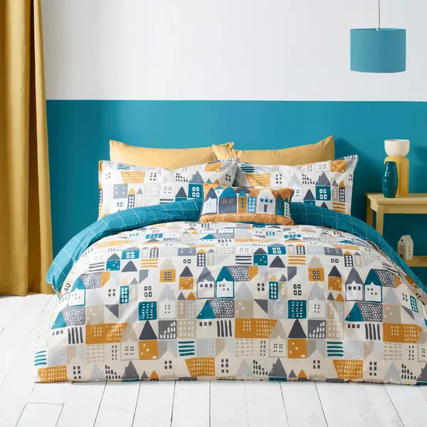 Image of Nordica Teal Duvet Cover and Pillowcase Set Teal (Green)