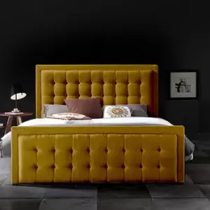 Image of Swain Upholstered Beds - Plush Velvet, Small Double Size Frame, Mustard - Mustard