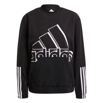 Image of adidas Brand Love Giant Logo Polar Fleece Sweatshirt Wome - Black / White