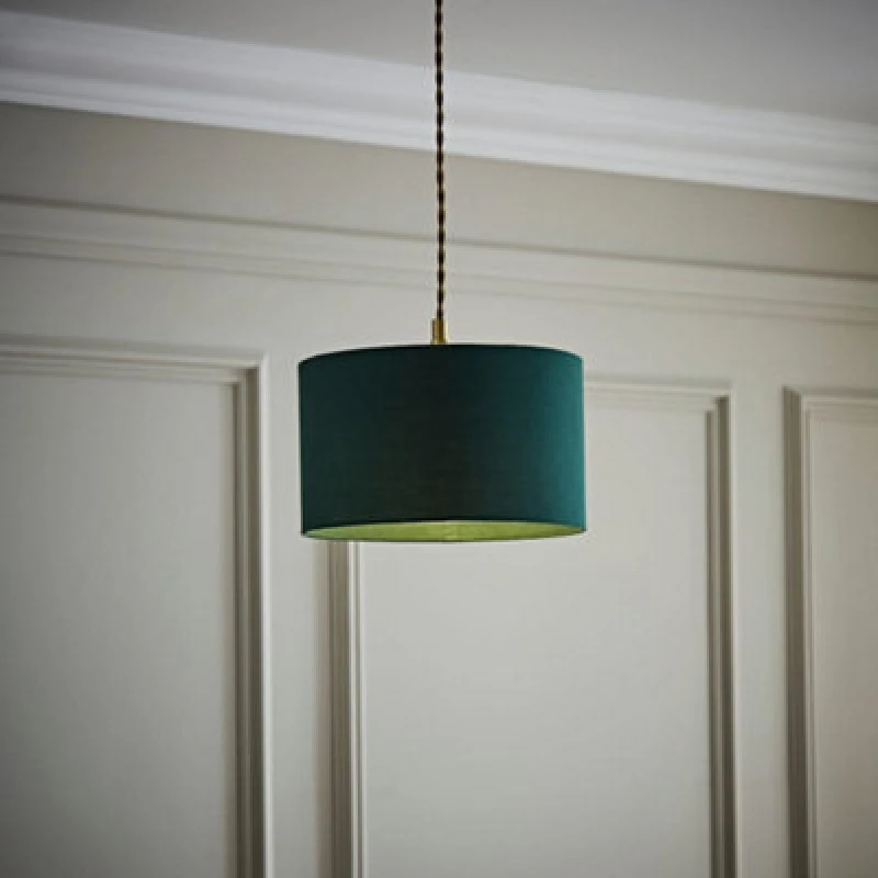 Image of ValueLights Reni Forest Green Fabric Drum Ceiling Lamp Shade Bottle Green