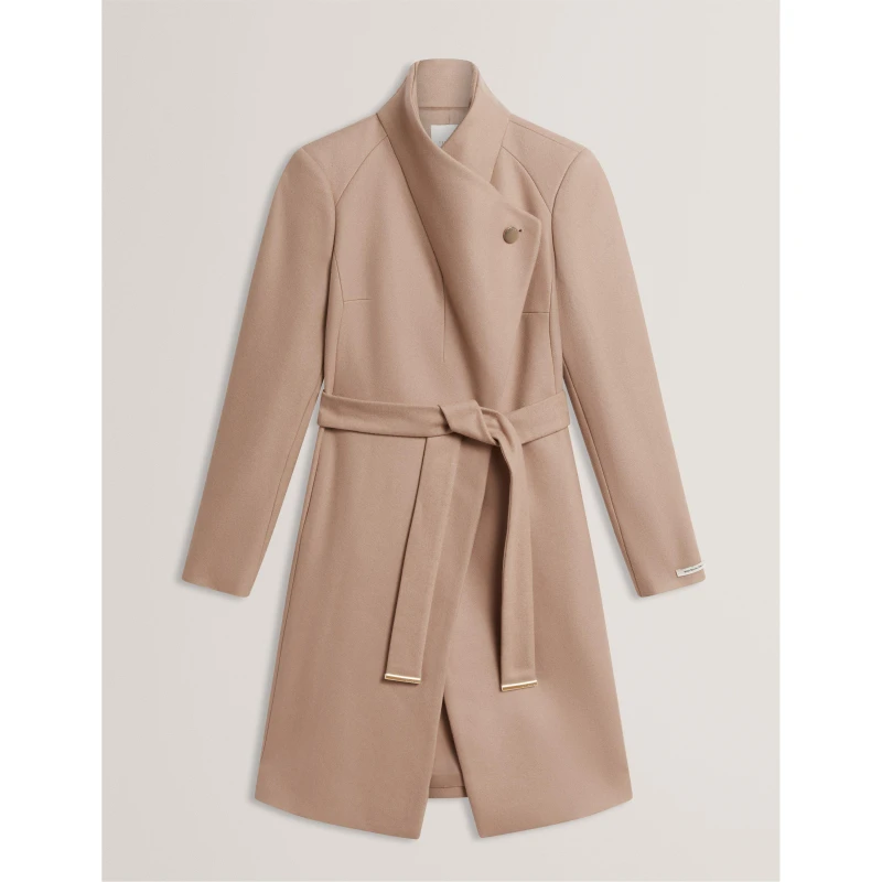 Image of Ted Baker Womens Rose Belted Midi Wool Long Sleeve Coat Camel female 6 (2X)