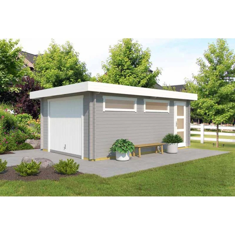 Image of Lasita Maja Ltd Canberra + door Hormann-Log Cabin, Home Office - L422.7xW600cm in Grey Grey Unisex