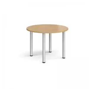 Image of Circular silver radial leg meeting table 1000mm - oak