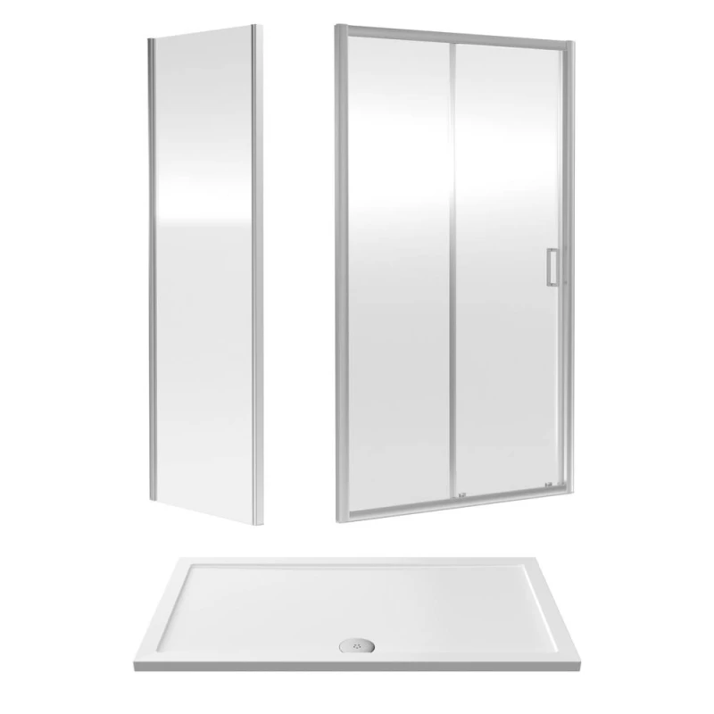Image of Balterley 6mm Glass Sliding Shower Door, Side Panel Tray 1400x800x1900mm Chrome White