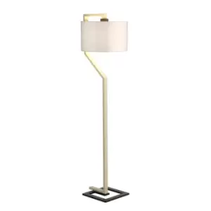Image of Floor Lamp Light Ivory Shade Cream And Dark Grey Painted Metal Base LED E27 60W
