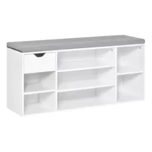 Image of Homcom Shoe Storage Cabinet Bench With Cushion Adjustable Shelves White And Grey