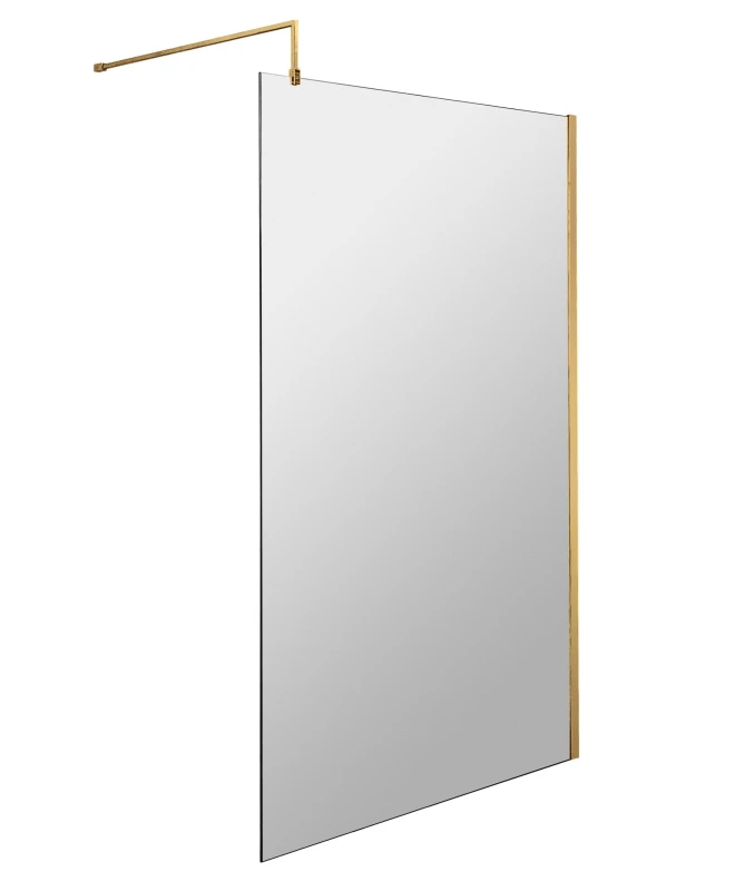 Image of Balterley 8mm Safety Glass Screen and Support Bar Brushed Brass 1000x1850mm Bronze
