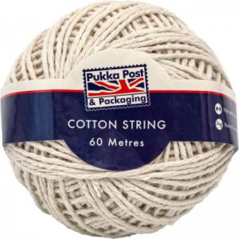 Image of Pukka Post & Packaging Cotton String Twine Ball 60m (Pack 4) - 976