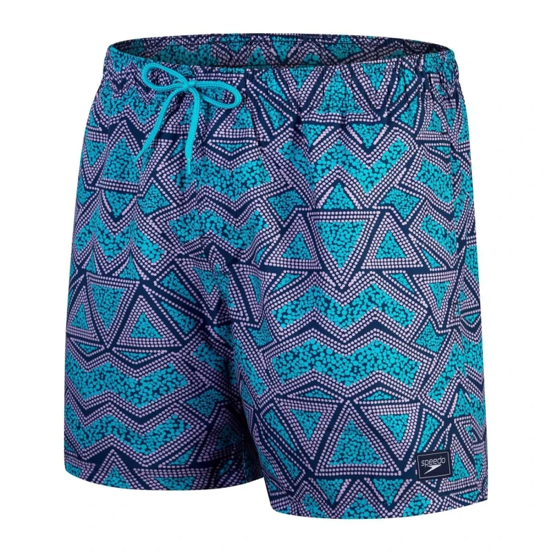 Image of Speedo Printed Leisure 16" Swim Shorts - Blue Blue 36 inch