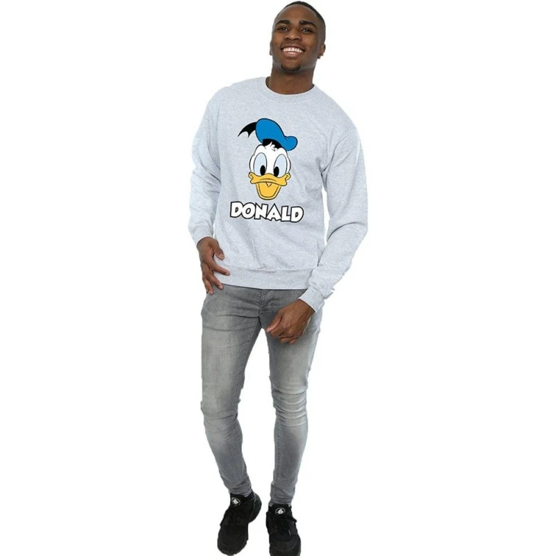 Image of Disney Men Donald Duck Face Sweatshirt in Grey Size: Small Grey S Male 5063300643013