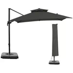 Image of Outsunny 360 Cantilever Parasol Roma Umbrella With Base Weights Cover - Dark Grey