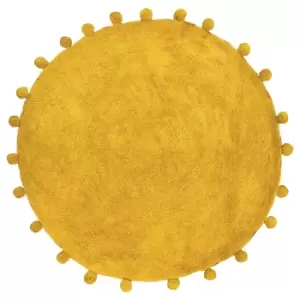 Image of Furn. Circle Pom-pom Woven Cotton Anti-slip Bath Mat Ochre