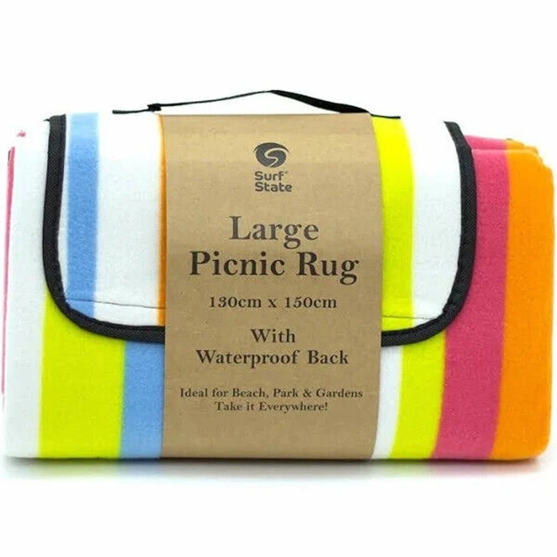 Image of Surf State Large Picnic Rug Deluxe Striped 130cm x 150cm Multi