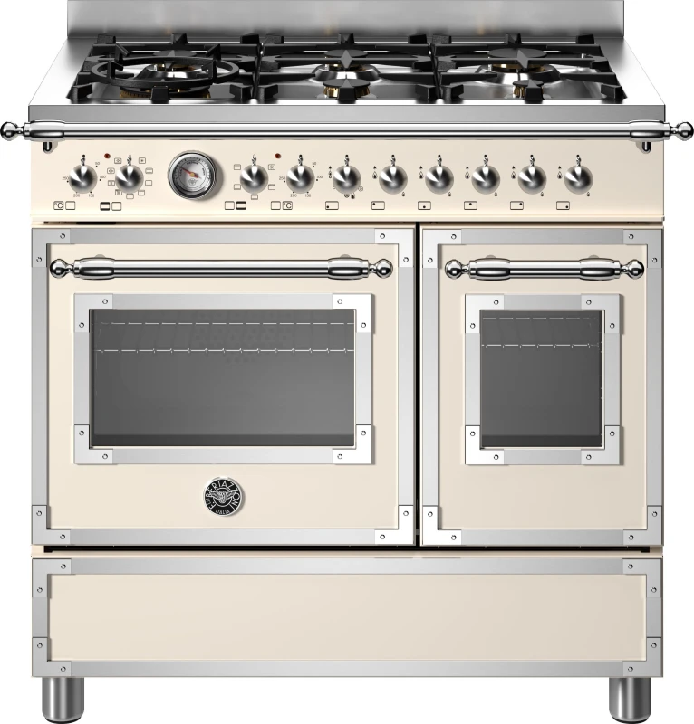 Image of Bertazzoni HER96L2EAVT 90cm Heritage Dual Fuel Range Cooker - IVORY HER96L2EAVT