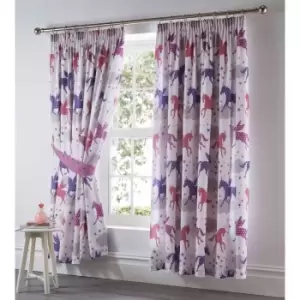 Image of Portfolio Home Kids Club Divine Unicorns & Stars One Pair Of Lined Curtains (66 X 72") With Matching Tie Backs Pink