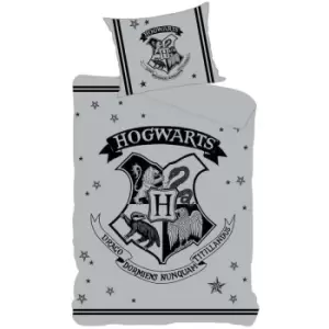Image of Harry Potter Hogwarts Duvet Cover Set (Single) (Grey) - Grey