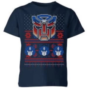 Image of Autobots Classic Ugly Knit Kids Christmas T-Shirt - Navy - 3-4 Years - Navy