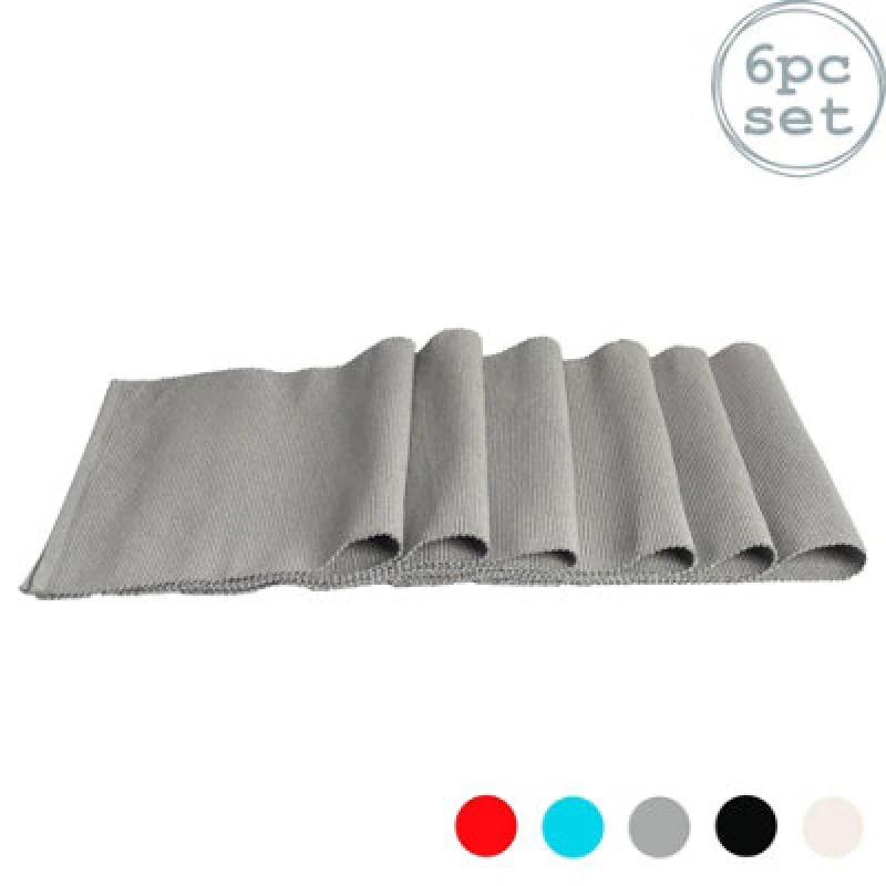 Image of Nicola Spring Ribbed Cotton Placemats - 48 X 33Cm - Grey - Pack Of 6