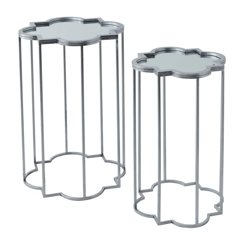 Image of Quarter Foil Mirrored Set Of Two Side Tables