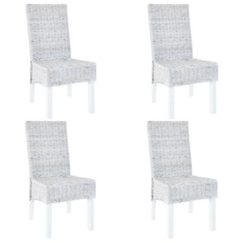 Image of Vidaxl Dining Chairs 4 Pcs White Kubu Rattan And Mango Wood