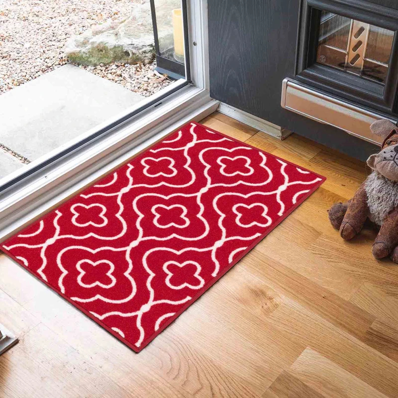 Image of Machine Washable Quatrefoil Design Anti Slip Doormats Red 160X220 Cm