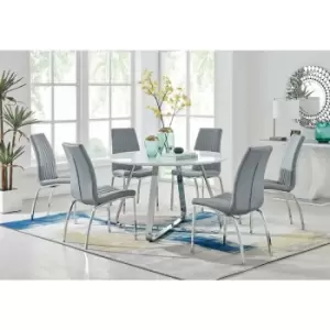Image of Santorini White Round Dining Table And 6 Grey Isco Chairs - Elephant Grey