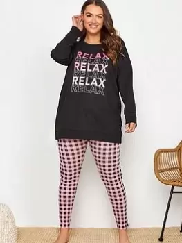 Image of Yours Relax Gingham Legging Lounge Set - Black, Size 22-24, Women