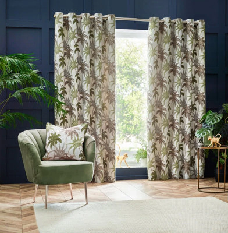 Image of Galapagos Eyelet Curtains Green / 168x183cm