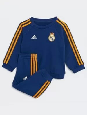Image of adidas Real Madrid 21/22 3-stripes Baby Jogger Set, Blue/White/Orange, Size 3-6 Months