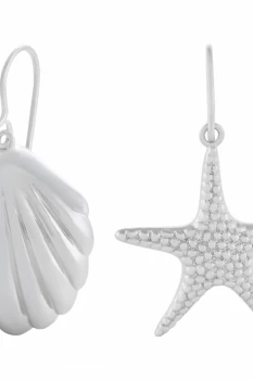 Image of Olivia Burton Under the Sea Shell & Starfish Silver Sleeper Earrings OBJSCE30
