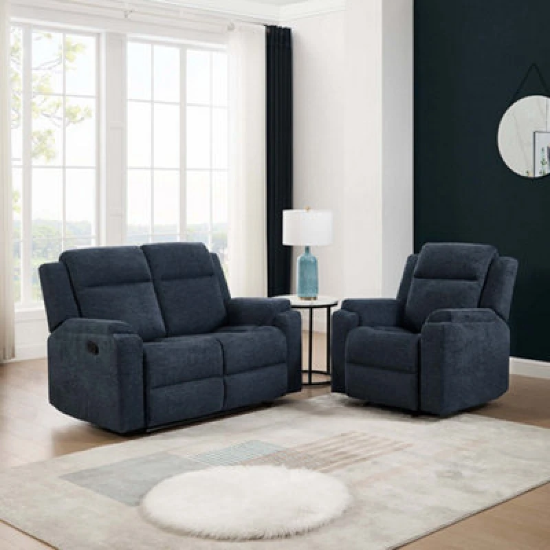 Image of More4Homes Orka 1+2 Seater Fabric Manual Recliner Sofa Set Blue