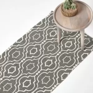 Image of Riga Grey and White 100% Cotton Printed Patterned Rug, 66 x 200cm - Grey - Homescapes