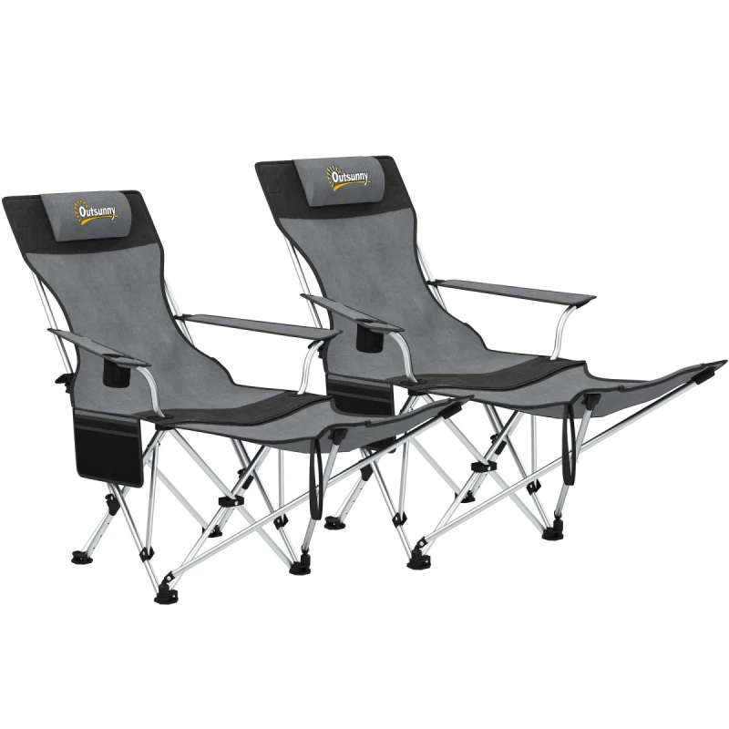 Image of Outsunny Outsunny Set of 2 Reclining Camping Chairs, Grey and Black