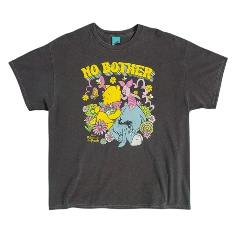 Image of Winnie The Pooh Mens No Bother Vintage Wash T-Shirt in Charcoal Size: Small Charcoal Male S