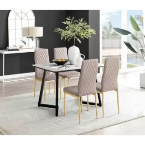 Image of Furniture Box Carson White Marble Effect Dining Table and 4 Cappuccino Milan Gold Leg Chairs